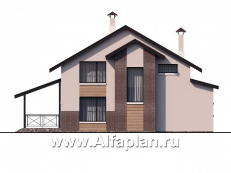 Проекты домов Альфаплан - Уютный загородный дом с двускатной кровлей - превью фасада №4