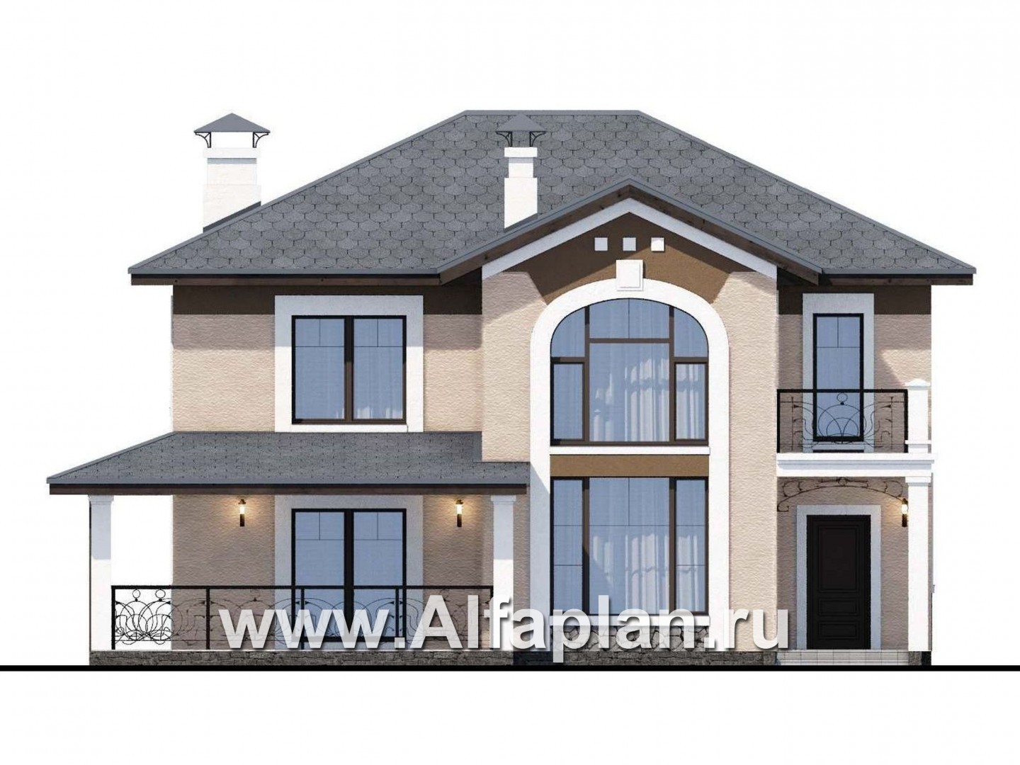 Проекты домов Альфаплан - «Модерн» - каркасный дом в стиле начала 20-го века - изображение фасада №1