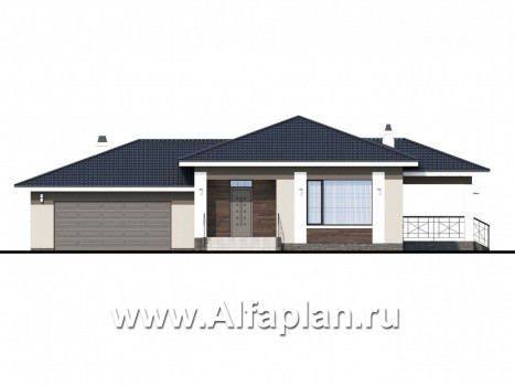 Проекты домов Альфаплан - «Ариадна» - одноэтажный дом с большим гаражом - превью фасада №1