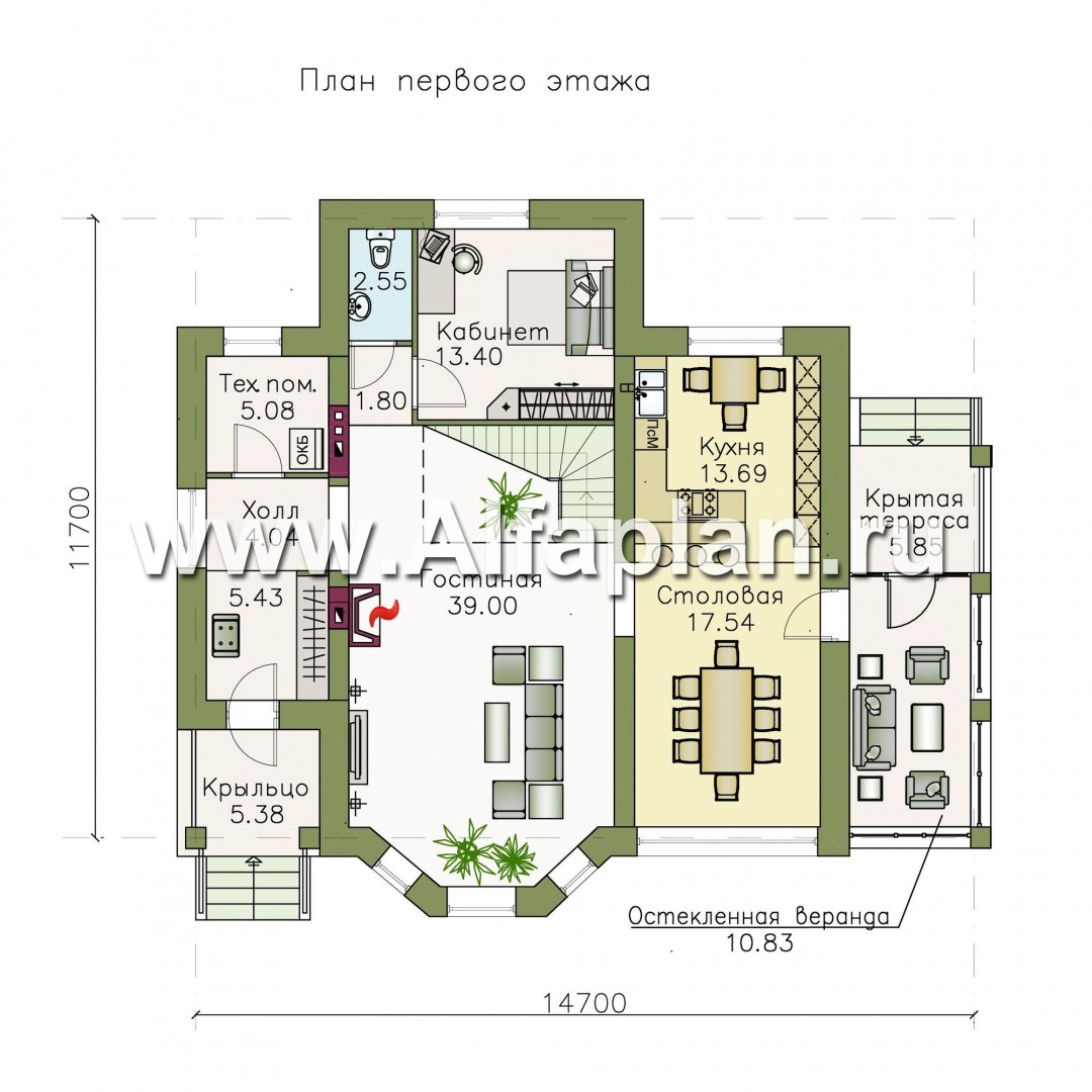 Проекты домов Альфаплан - «Клио» - классический коттедж с красивым эркером - изображение плана проекта №1