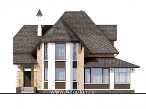 Проекты домов Альфаплан - «Клио» - классический коттедж с красивым эркером - превью фасада №1
