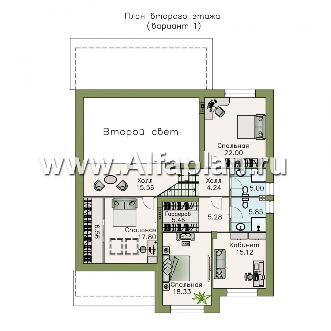 Проекты домов Альфаплан - «Мажестик» - современный  коттедж в полтора этажа с гаражом - изображение плана проекта №2
