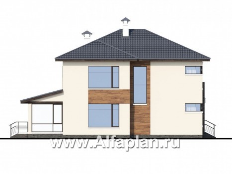 Проекты домов Альфаплан - «Прайд» - современный коттедж с остекленной верандой - превью фасада №3