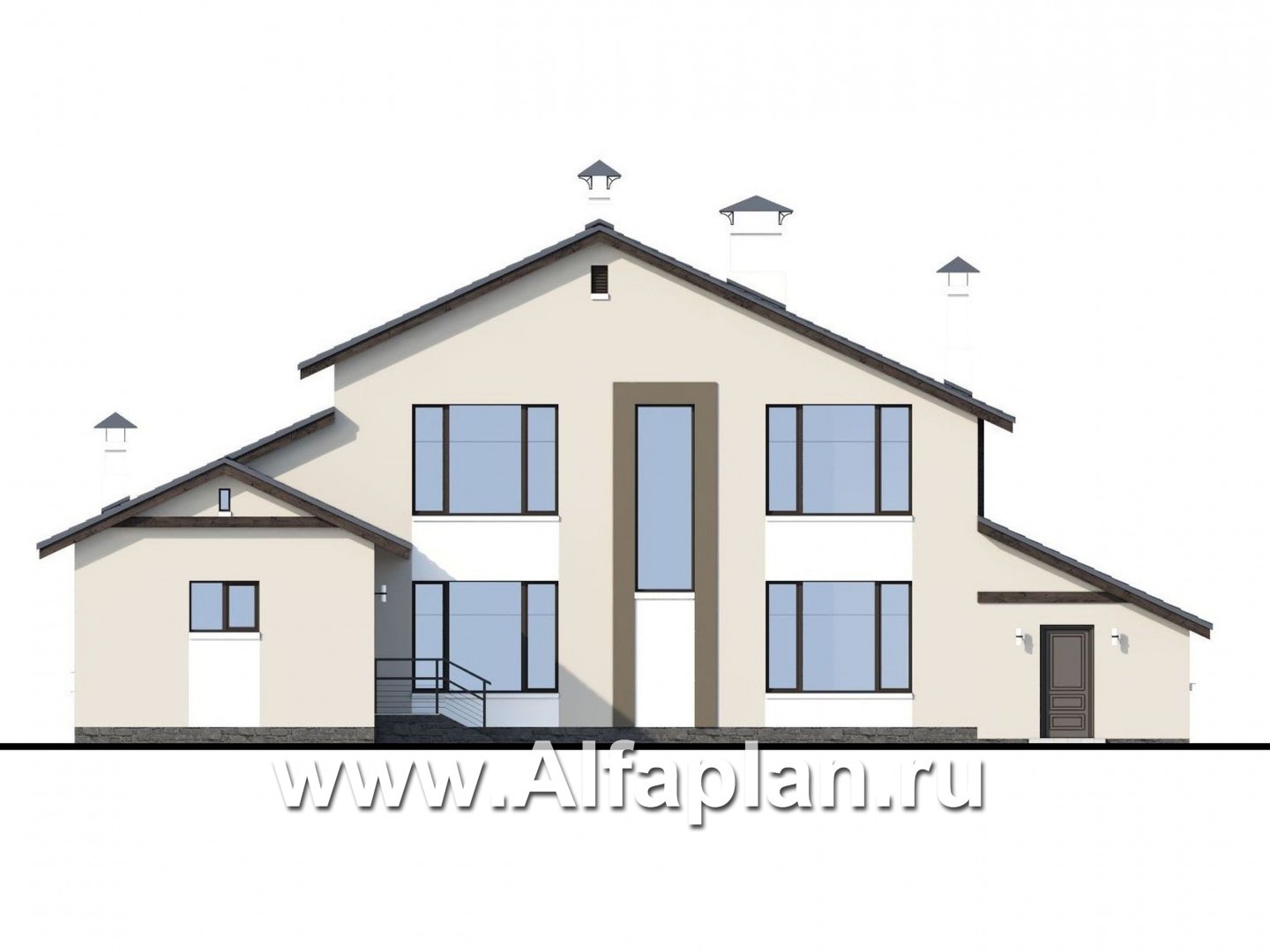 Проекты домов Альфаплан - «Альтернатива Хиггса» - современный дом с гаражом и верандой - изображение фасада №4