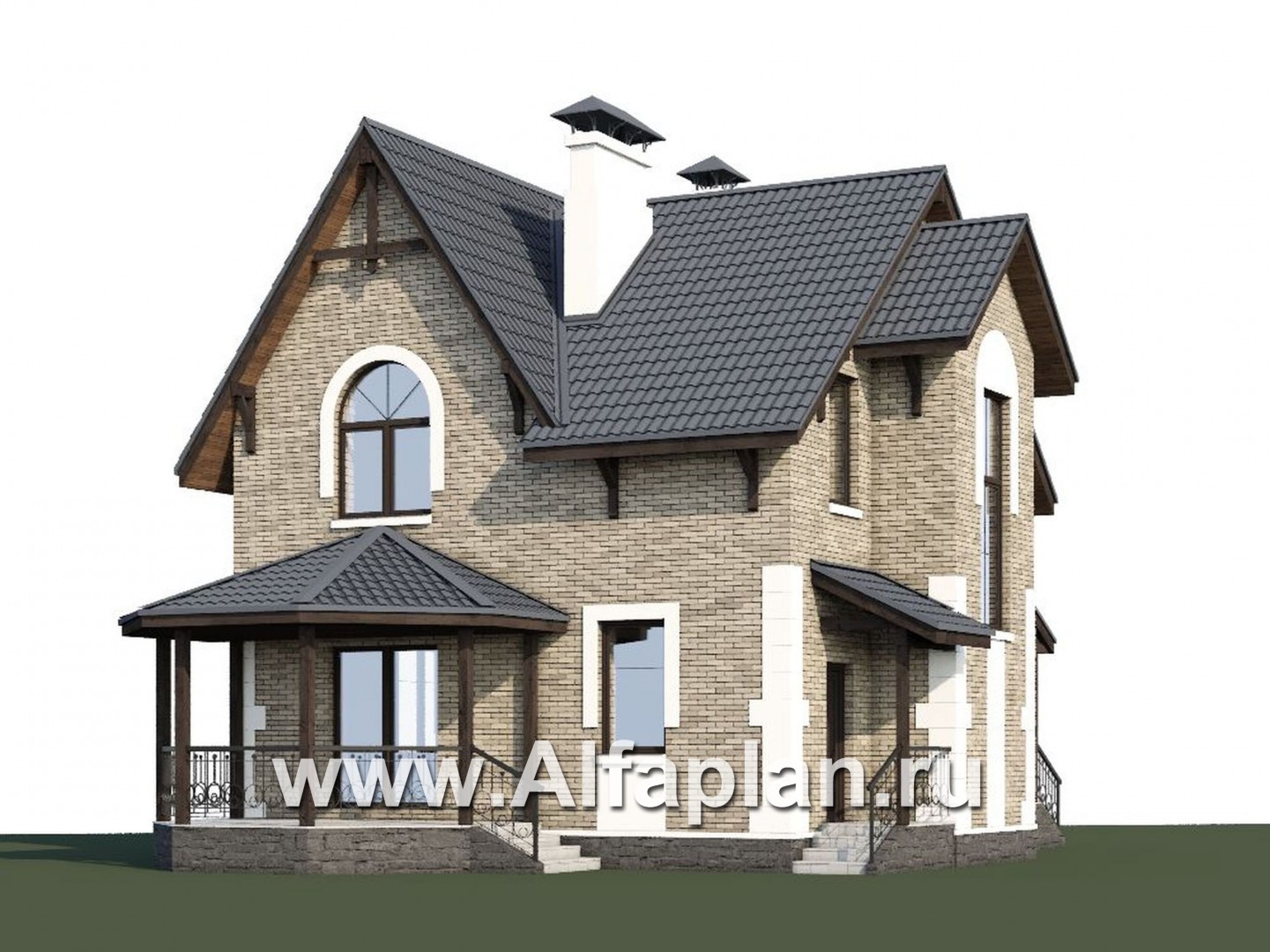 Проекты домов Альфаплан - Кирпичный дом «Оптима» с красивым эркером - дополнительное изображение №1
