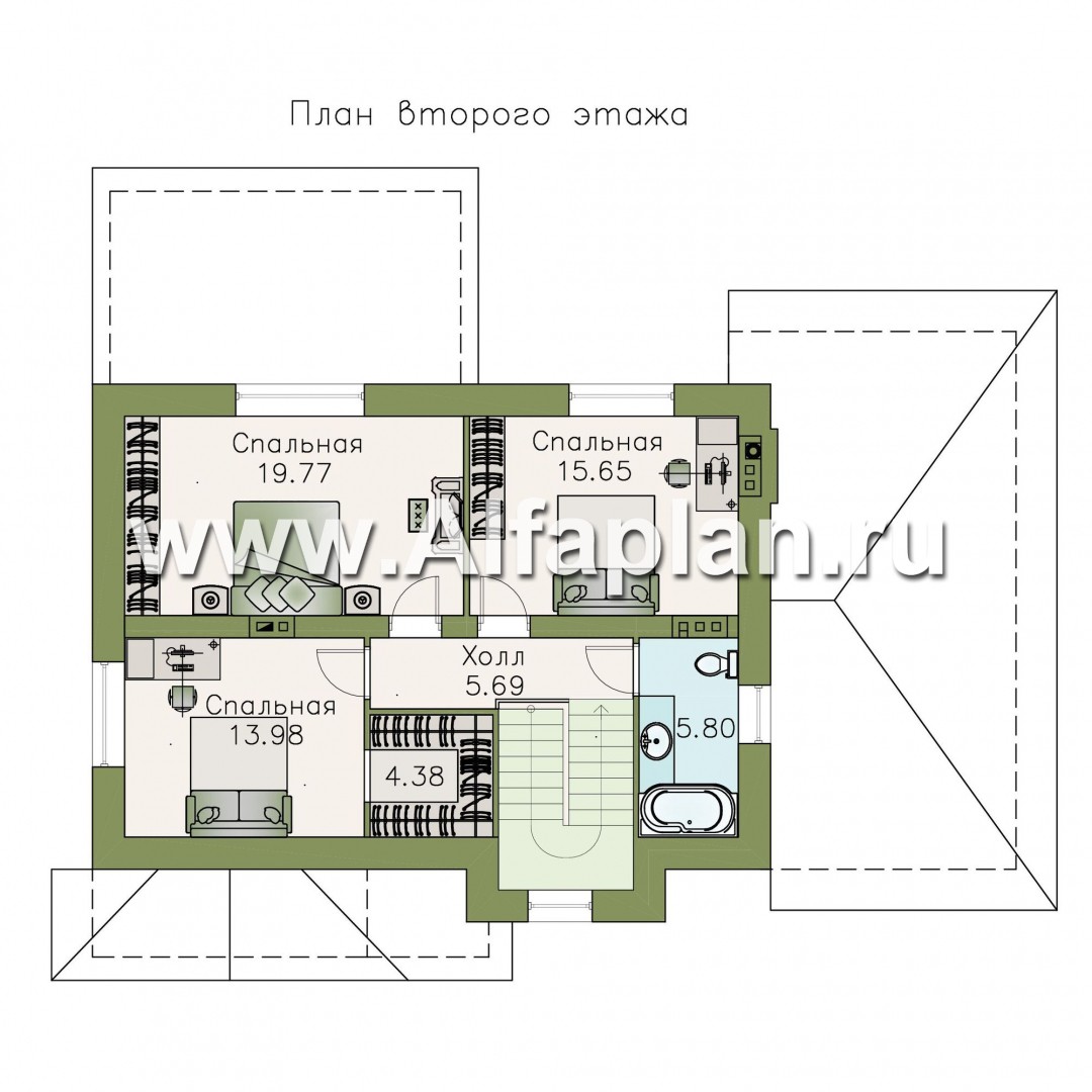 Проекты домов Альфаплан - «Лас Флорес» - романтический коттедж оптимальной площади с гаражом - план проекта №2