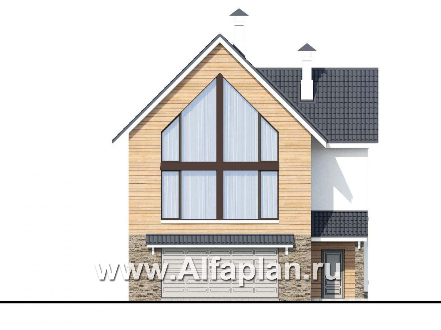 Проекты домов Альфаплан - «Сапфир» - трехэтажный дом с большим гаражом для маленького участка - изображение фасада №1
