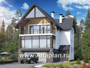 Проекты домов Альфаплан - «Фея снов» - трехэтажный дом с гаражом, террасой и лоджией - превью основного изображения