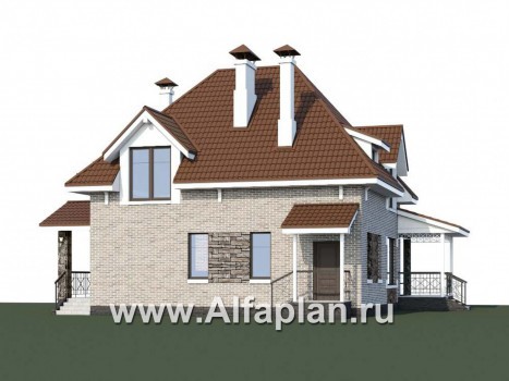 «Галант» - проект двухэтажного дома с мансардой, из кирпичей, с террасой со стороны входа - превью дополнительного изображения №1