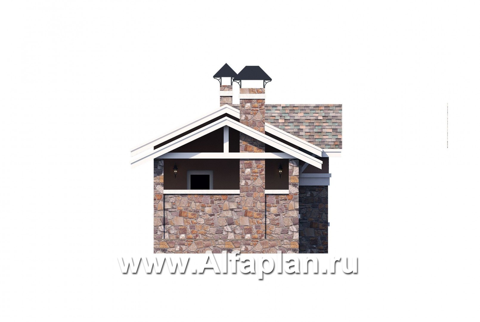 Проекты домов Альфаплан - Красивая и удобная баня c террасой (беседкой) и камином - изображение фасада №3