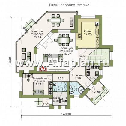 Проекты домов Альфаплан - «Махаон» - эксклюзивный дом с диагональным построением - превью плана проекта №1