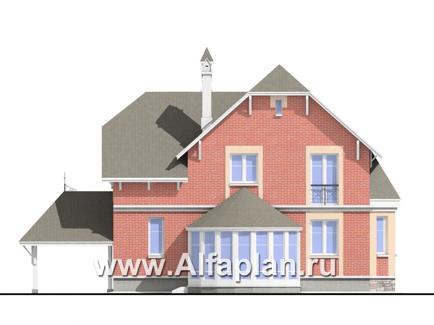Проекты домов Альфаплан - «Фаворит» - коттедж с эркером и навесом для машины - изображение фасада №4