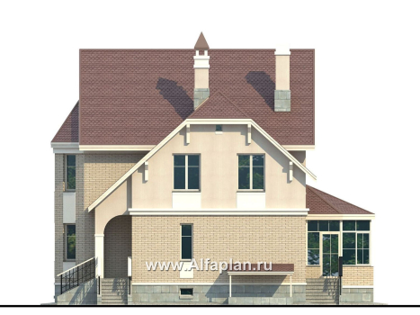 Проекты домов Альфаплан - «Успех Плюс» — удобный коттедж с цокольным этажом - превью фасада №2