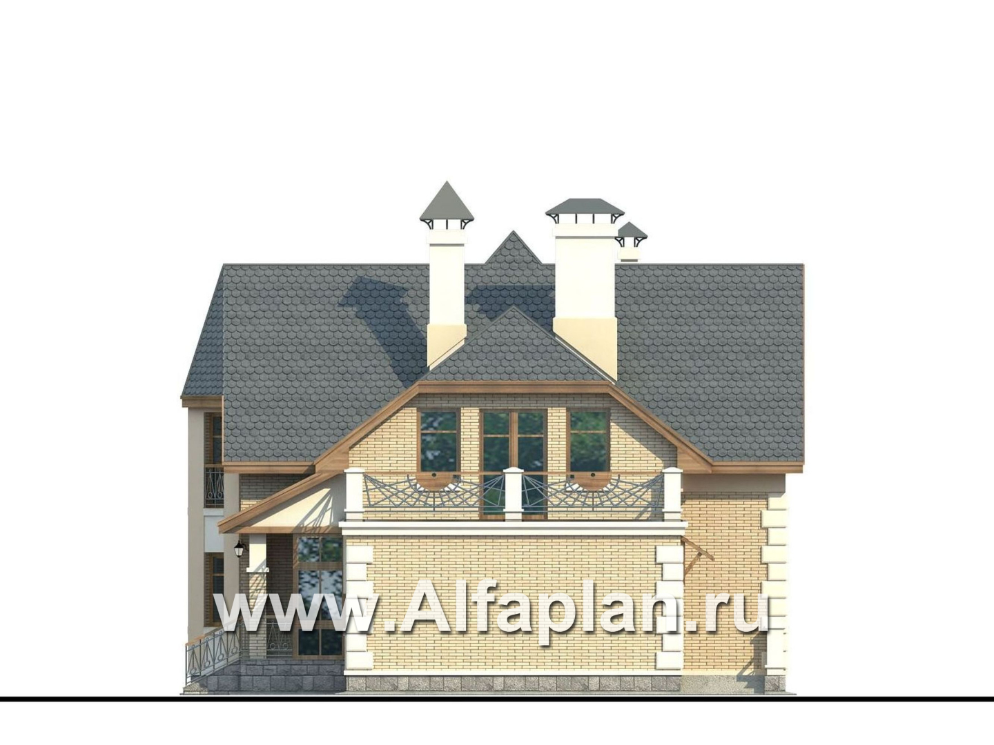 Проекты домов Альфаплан - «Шереметьев» - проект дома с большой открытой террасой - изображение фасада №2