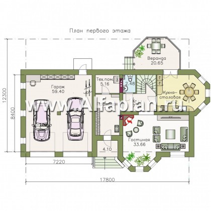 Проекты домов Альфаплан - «Классика»- двухэтажный особняк с эркером и большим гаражом - превью плана проекта №1