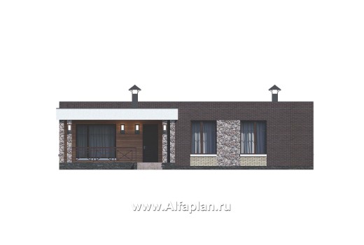 Проекты домов Альфаплан - «Риверсайд» - стильный одноэтажный коттедж с мастер-спальней - превью фасада №1