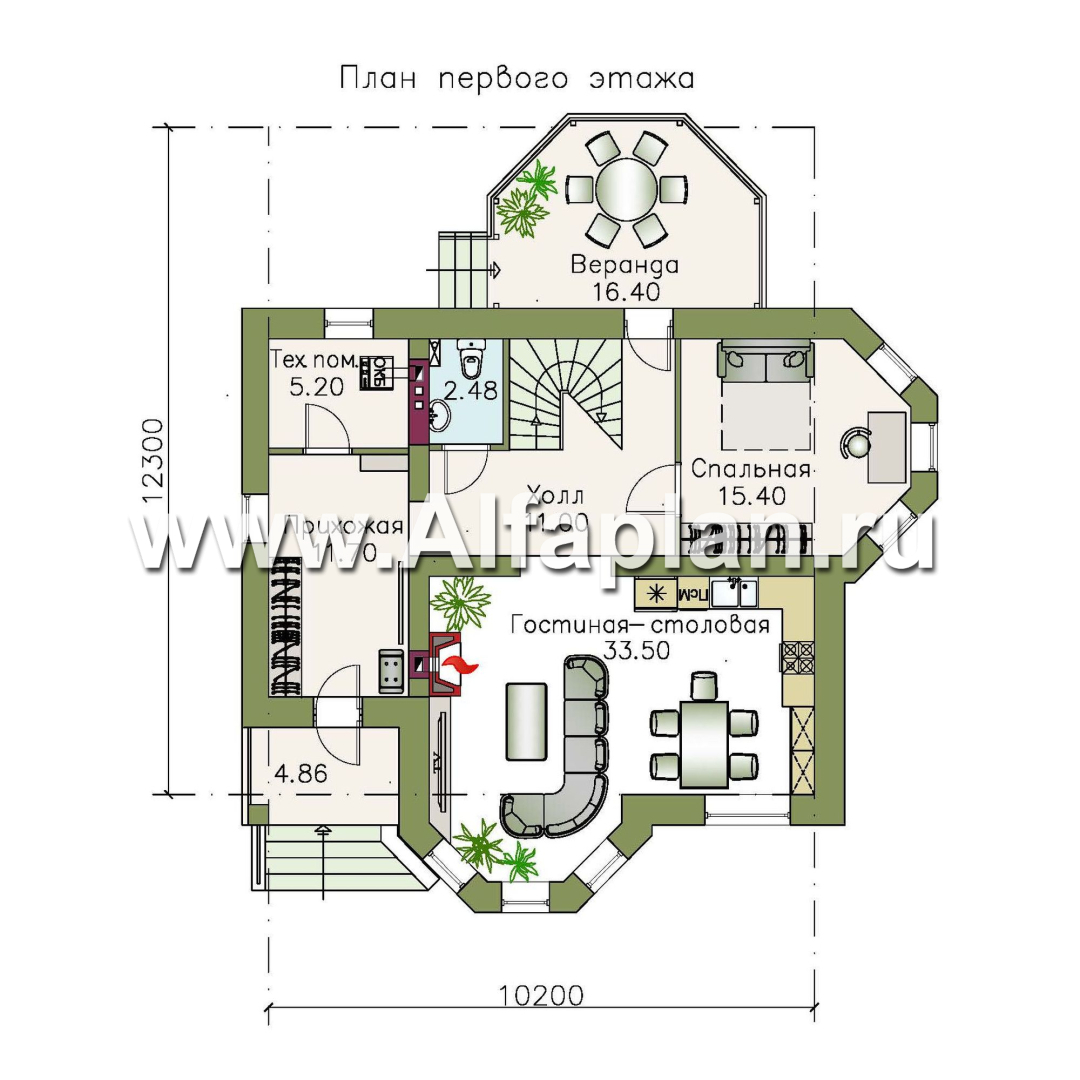 Проекты домов Альфаплан - «Классический» - классический особняк с комнатой на первом этаже - изображение плана проекта №1