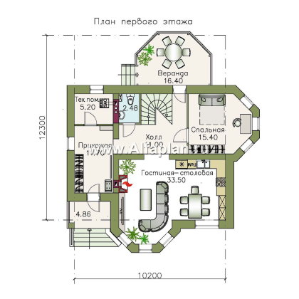 Проекты домов Альфаплан - «Классический» - классический особняк с комнатой на первом этаже - превью плана проекта №1