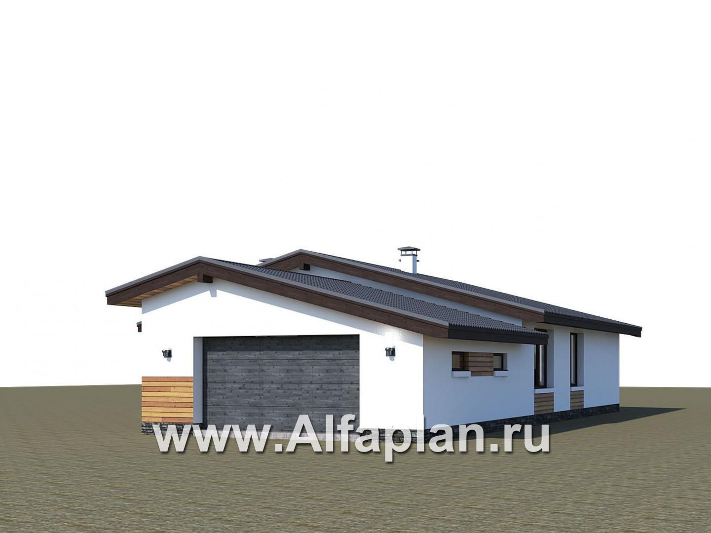 Проекты домов Альфаплан - «Калисто» - одноэтажный коттедж с гаражом на два автомобиля - дополнительное изображение №2