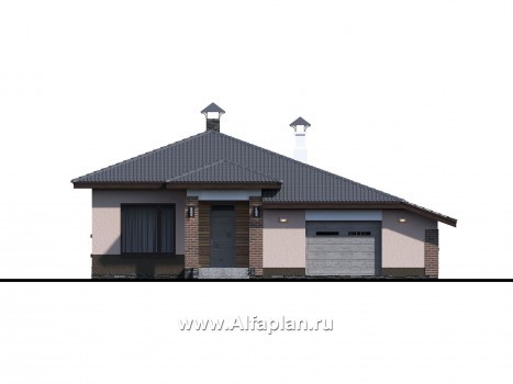 Проекты домов Альфаплан - «Калиопа» -одноэтажный дом с большим гаражом и остекленной верандой - превью фасада №3