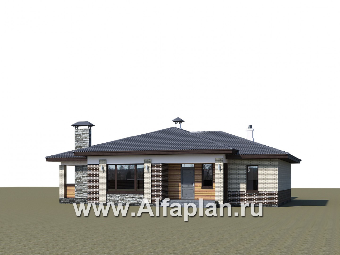 Проекты домов Альфаплан - «Юкон» - просторный одноэтажный коттедж с террасой - дополнительное изображение №1