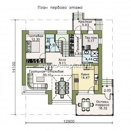 «Регата» -проект дома с двускатной крышей - превью план дома