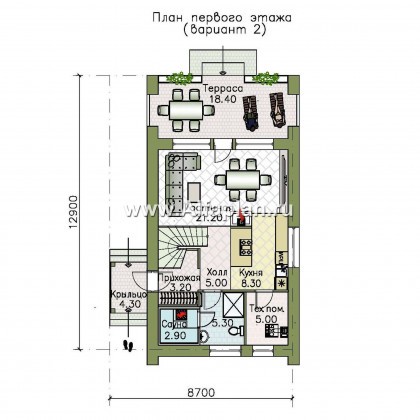 Проекты домов Альфаплан - «Барн» - современный мансардный дом с боковой террасой и балконом - превью плана проекта №2