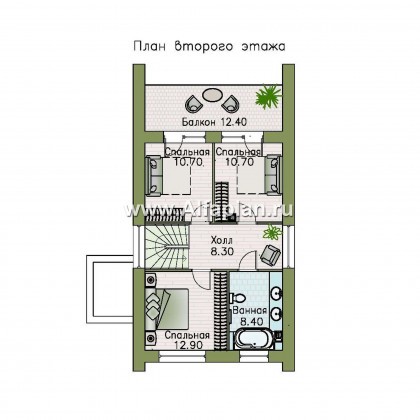 Проекты домов Альфаплан - «Барн» - современный мансардный дом с боковой террасой и балконом - превью плана проекта №3