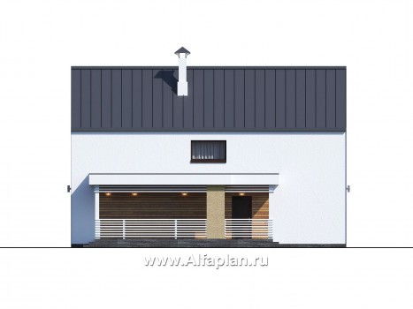 «Барн» - проект дома с мансардой, современный стиль барнхаус, с сауной, с террасой к дому - превью фасада дома