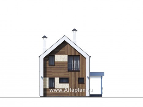 Проекты домов Альфаплан - «Барн» - современный мансардный дом с боковой террасой и балконом - превью фасада №1