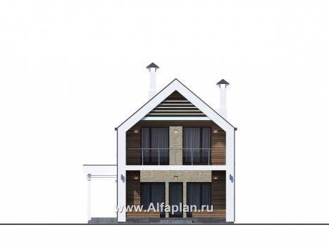 Проекты домов Альфаплан - «Барн» - современный мансардный дом с боковой террасой и балконом - превью фасада №3