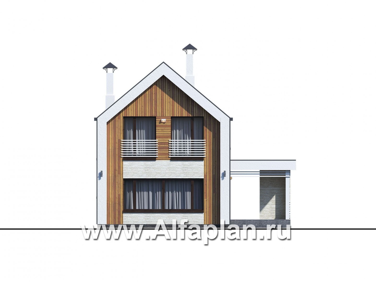 Проекты домов Альфаплан - «Барн» - современный мансардный дом с боковой террасой - изображение фасада №3