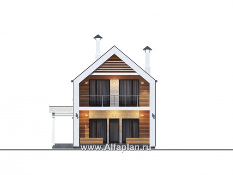 Проекты домов Альфаплан - «Барн» - современный мансардный дом с боковой террасой и балконом - превью фасада №4