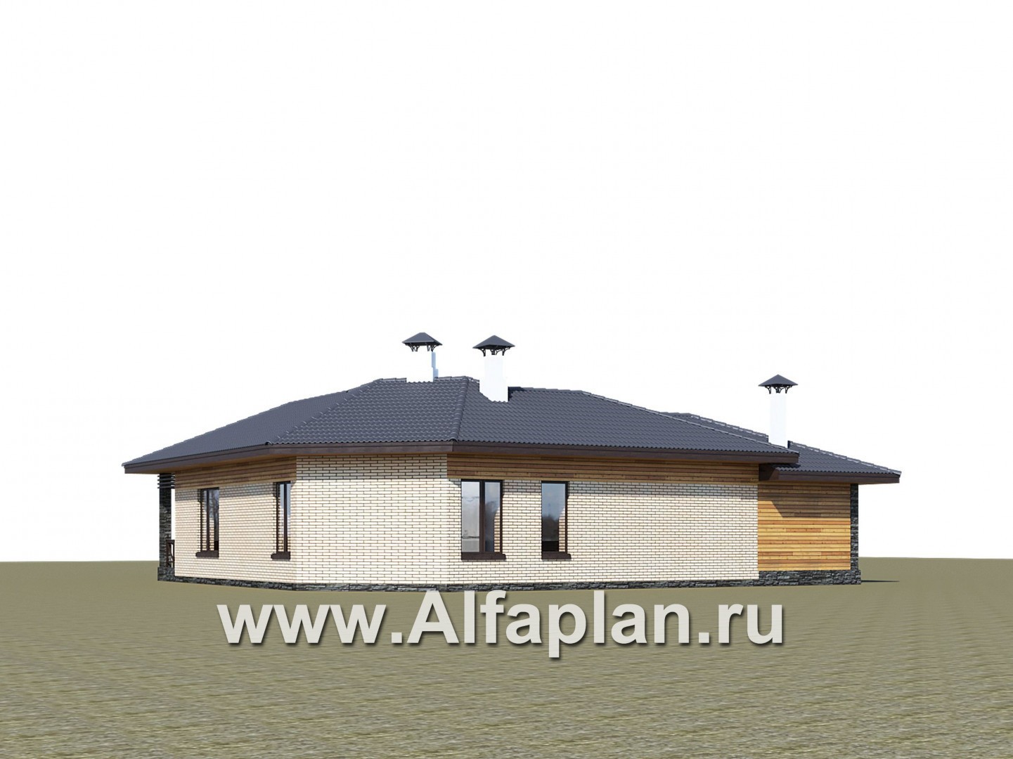 Проекты домов Альфаплан - "Ореол" - проект углового одноэтажного дома с террасой - дополнительное изображение №3