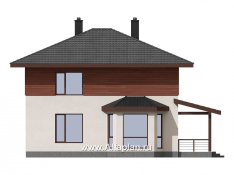 Проект двухэтажного дома из газобетона, с эркером и с террасой - превью фасада дома