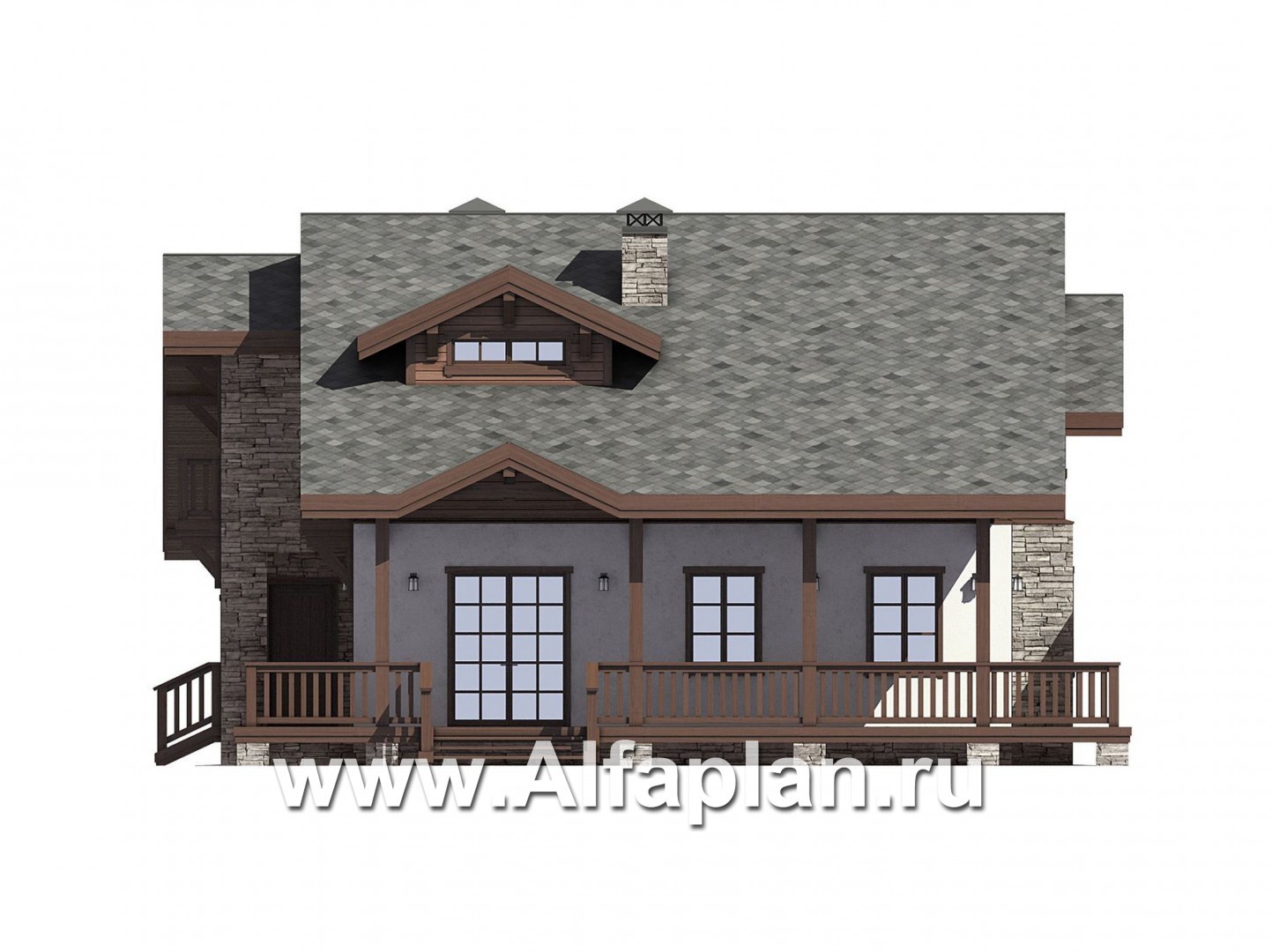 Проекты домов Альфаплан - Проект дома-шале с большой террасой - изображение фасада №2