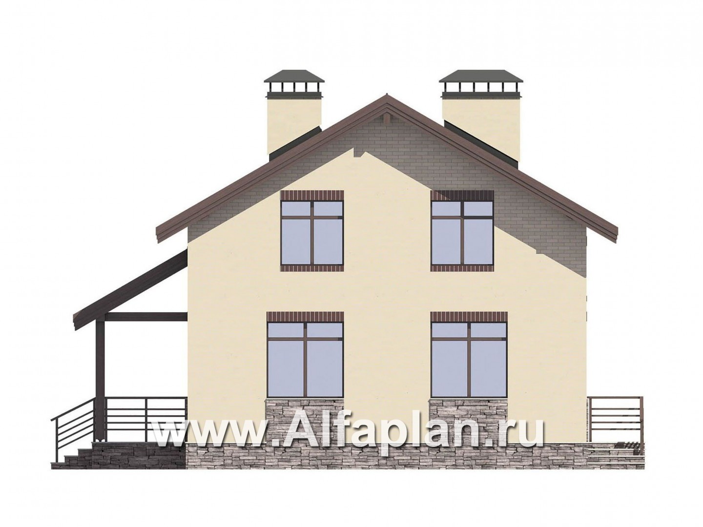 Проекты домов Альфаплан - Проект небольшого дома для большой семьи(6 спален) - изображение фасада №2
