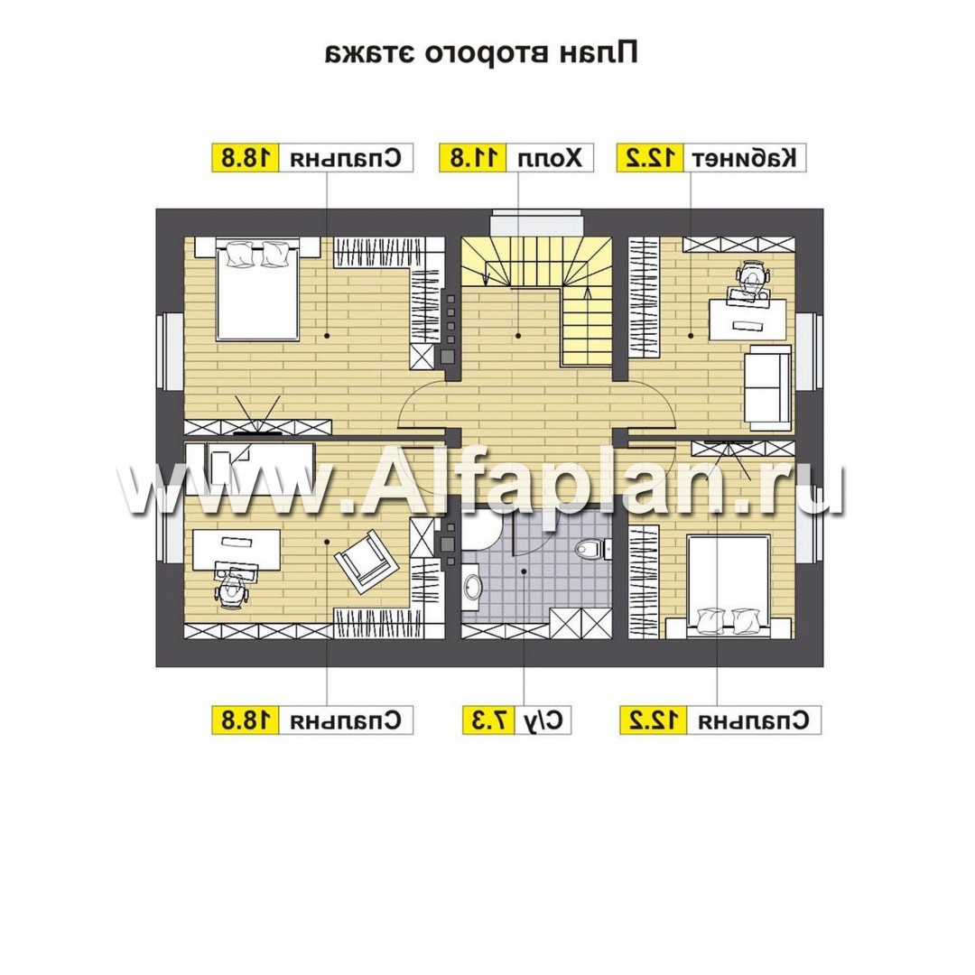 Проекты домов Альфаплан - Проект небольшого дома для большой семьи(6 спален) - план проекта №2