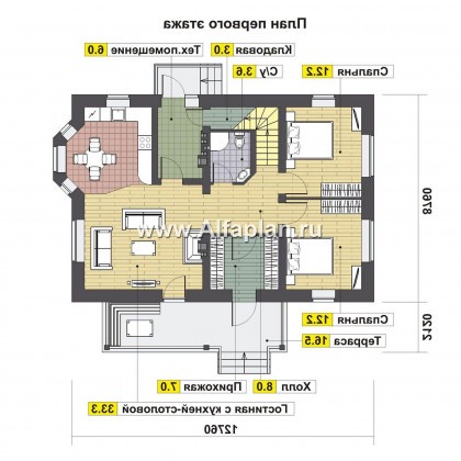 Проекты домов Альфаплан - Проект небольшого дома для большой семьи(6 спален) - превью плана проекта №1