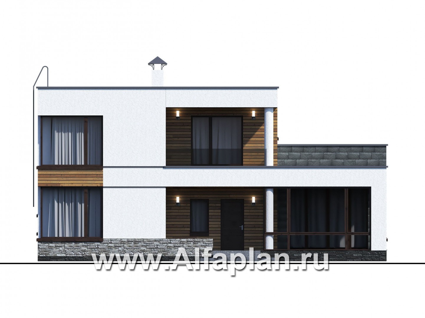 Проекты домов Альфаплан - «Спектр» - проект современного дома с двумя жилыми комнатами на 1-ом этаже - изображение фасада №1