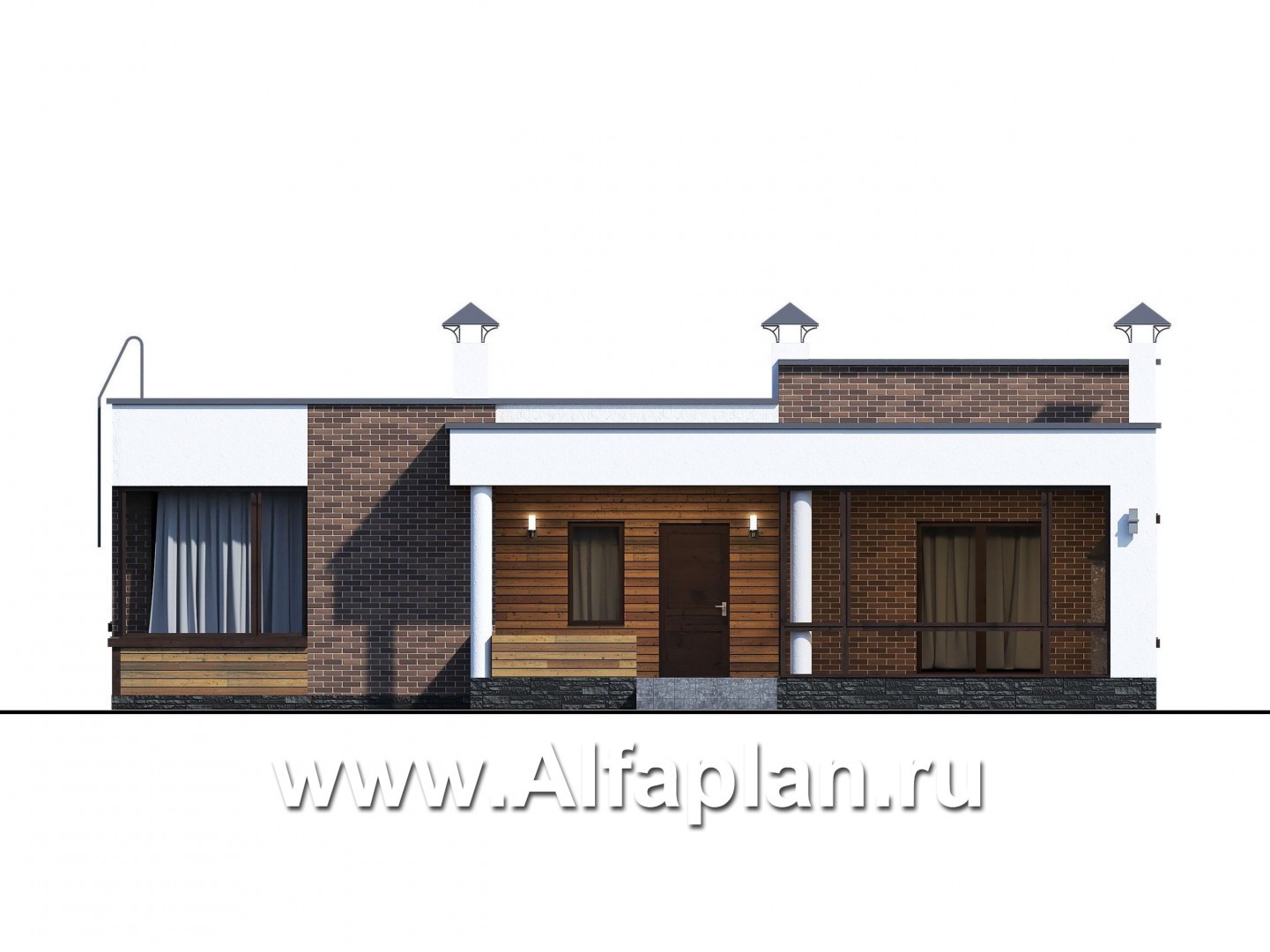 Проекты домов Альфаплан - «Фортис» - одноэтажный дом с плоской кровлей - изображение фасада №2