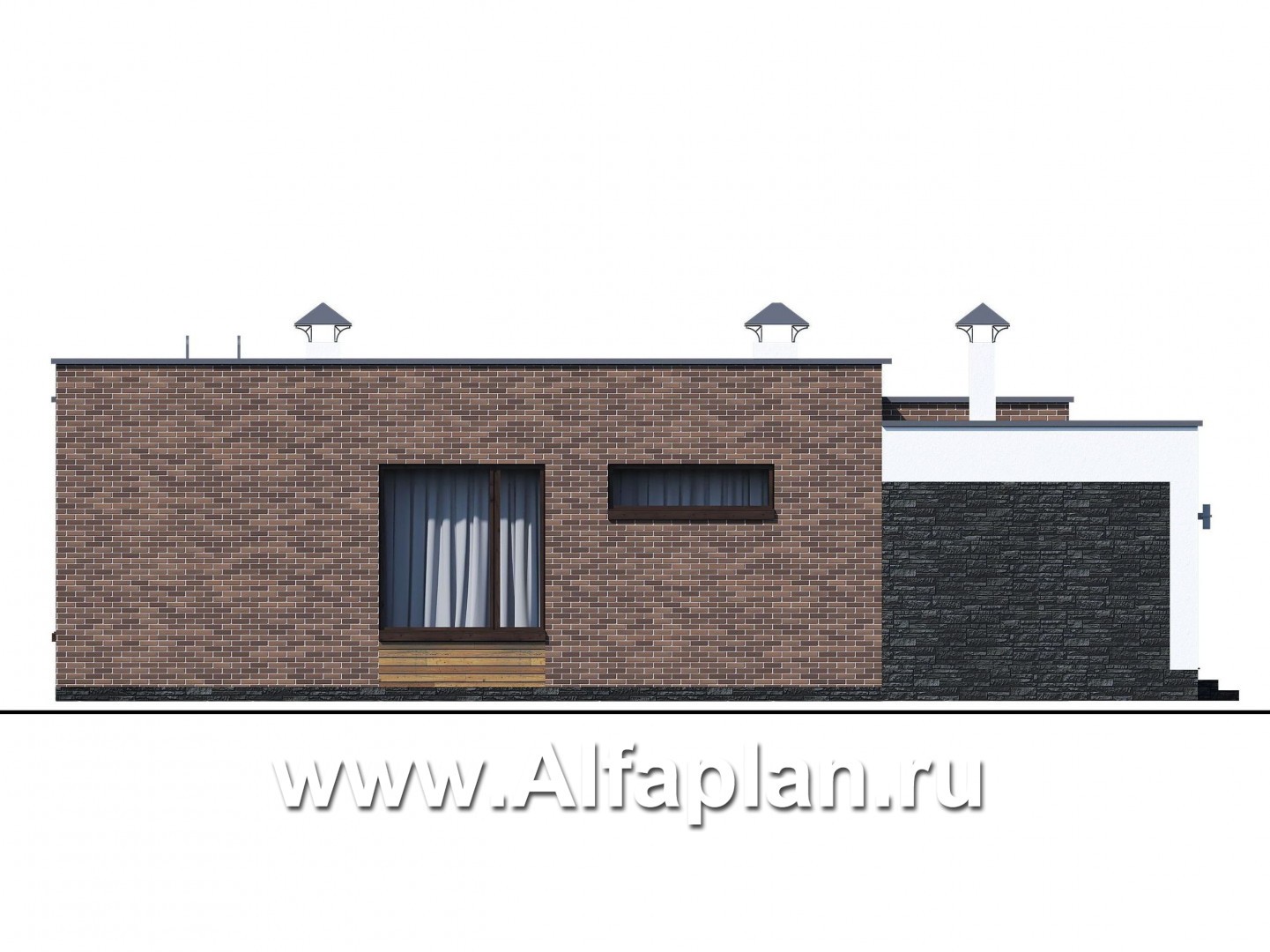 Проекты домов Альфаплан - «Фортис» - одноэтажный дом с плоской кровлей - изображение фасада №1