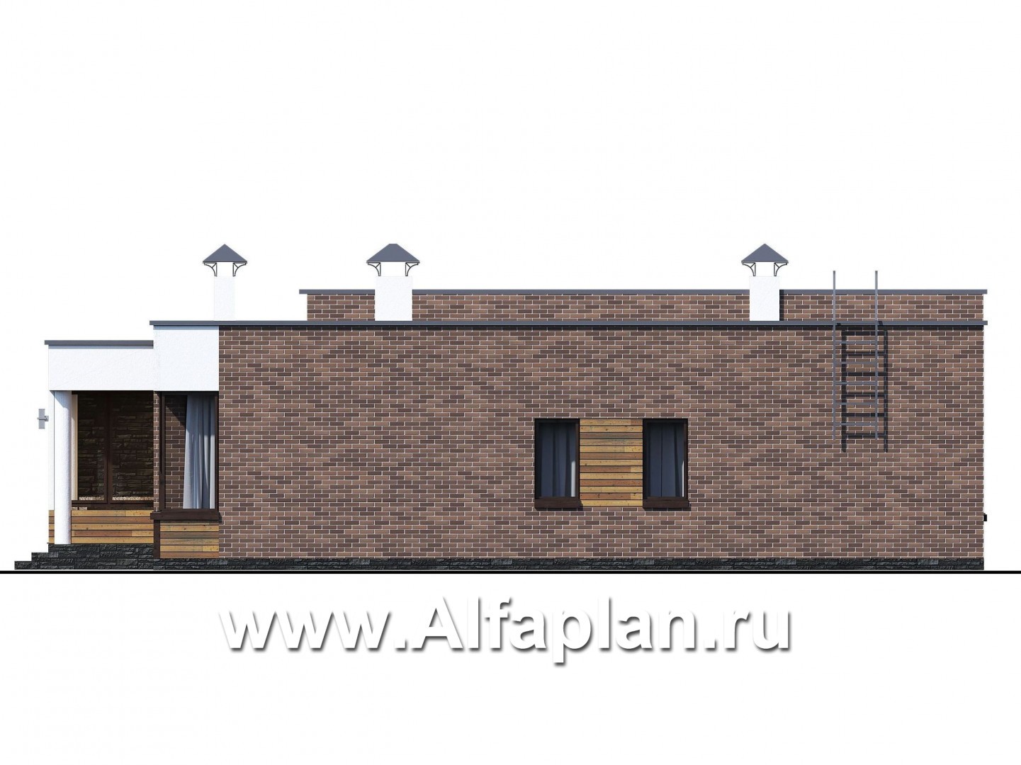 Проекты домов Альфаплан - «Фортис» - одноэтажный дом с плоской кровлей - изображение фасада №3