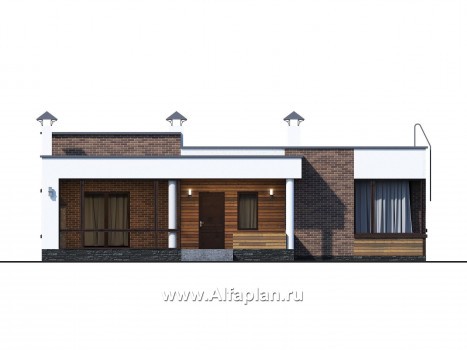 Проекты домов Альфаплан - «Фортис» - одноэтажный дом с плоской кровлей - превью фасада №2