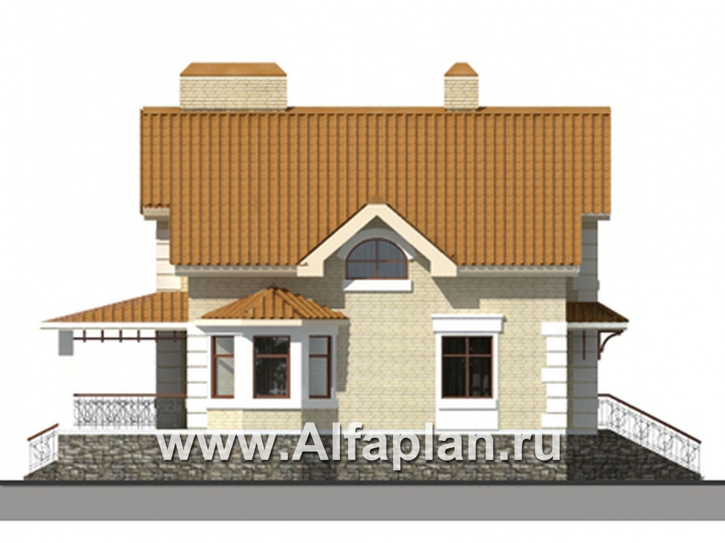 Проекты домов Альфаплан - Проект традиционного коттеджа из газобетона - изображение фасада №3