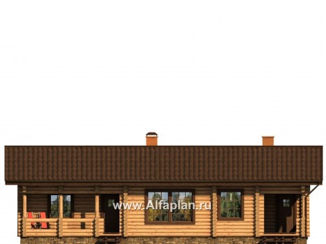 Проекты домов Альфаплан - Проект одноэтажного бревенчатого дома для отдыха - превью фасада №1