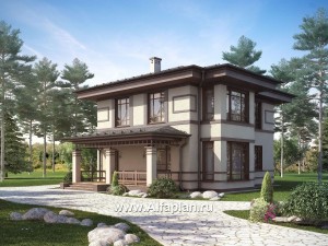 Проекты домов Альфаплан - Проект двухэтажного дома в восточном стиле - превью основного изображения