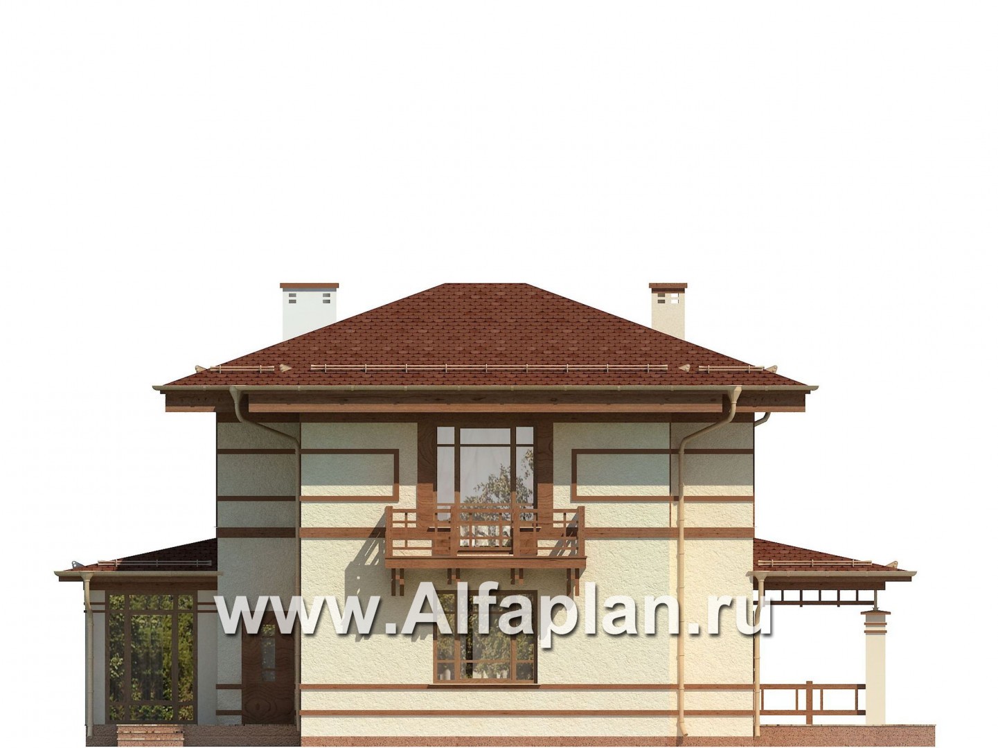 Проекты домов Альфаплан - Проект двухэтажного дома с восточными мотивами - изображение фасада №3