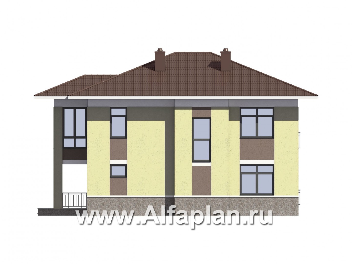 Проекты домов Альфаплан - Проект двухэтажного  кирпичного дома (пять спален) - изображение фасада №4