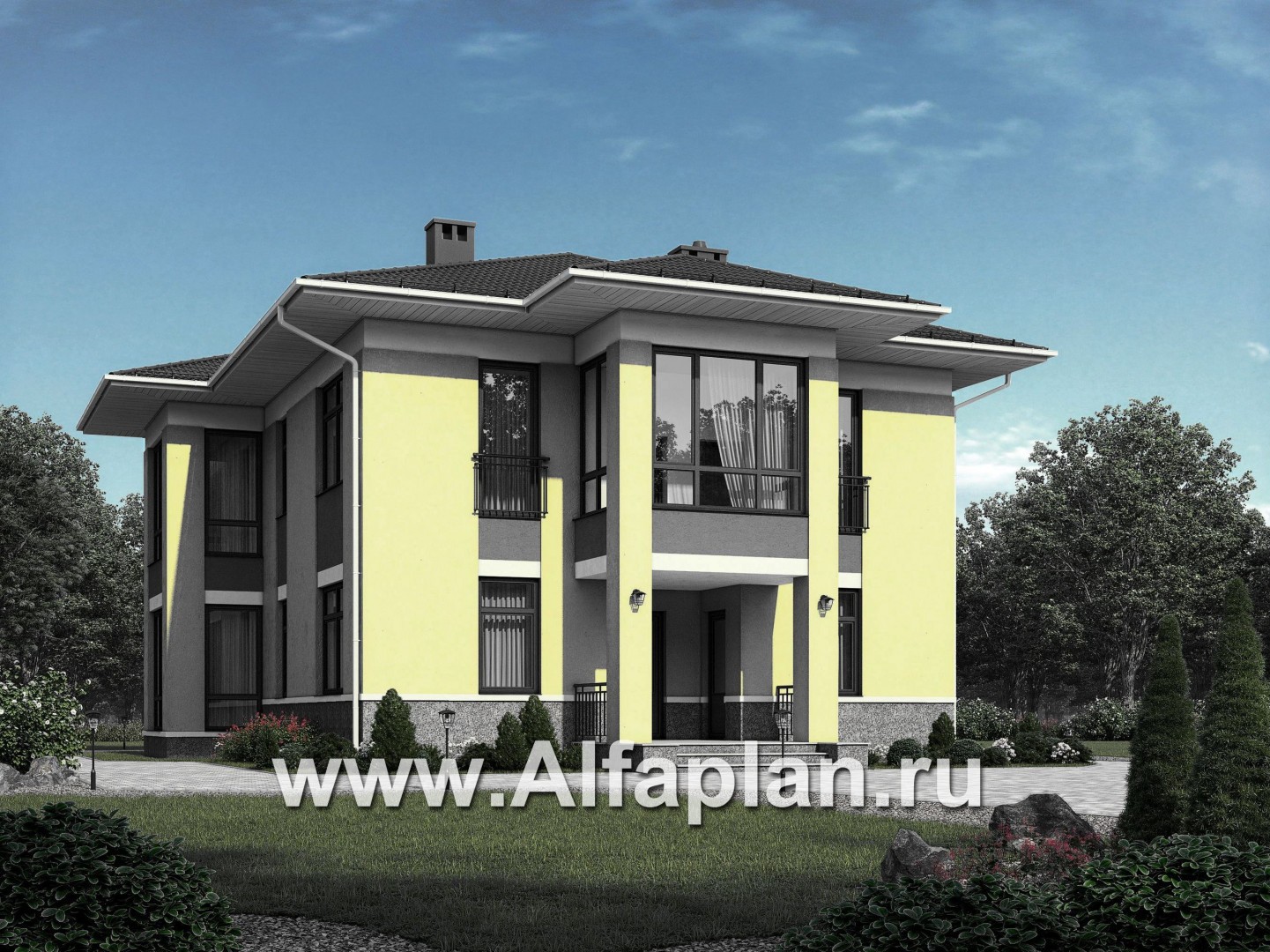 Проекты домов Альфаплан - Проект двухэтажного  кирпичного дома (пять спален) - основное изображение